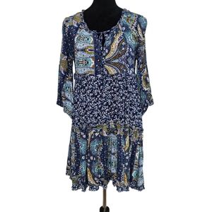 Boho Tiered Dress in Navy Blue-Size Medium